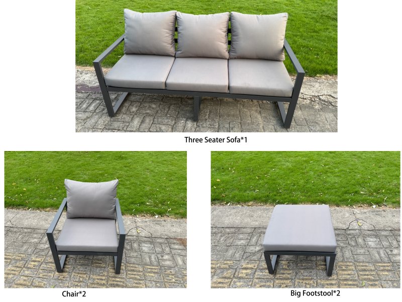 Fimous 8-Piece Aluminium Garden Furniture Sets 7 Seater Outdoor Sofa Set with Adjustable Rising Lifting Dining Table 2 Chairs 2 Small Footstools 2 Side Tables