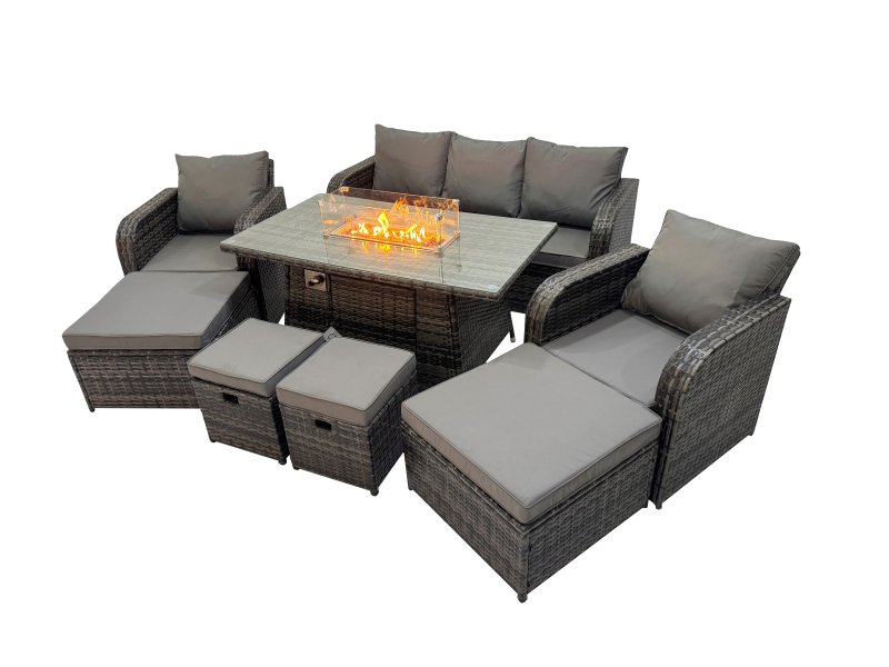 Fimous Garden Outdoor Rattan Furniture Set Rattan Reclining Chair 3 Seater Sofa with 4 Stools Dark Grey Mixed