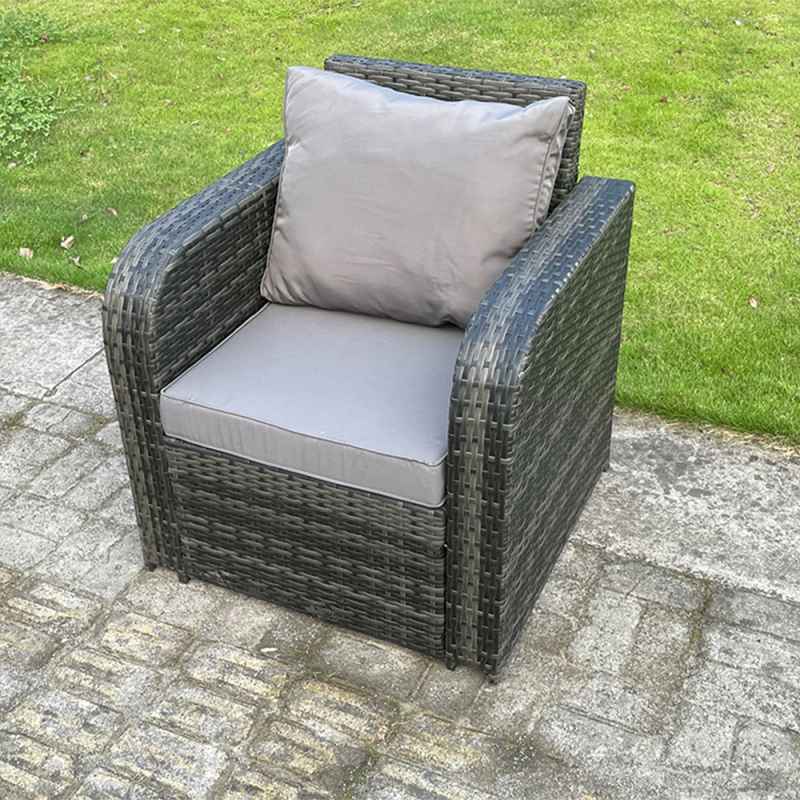 Fimous Single Reclining Rattan Arm Chair Adjustable Sofa Patio Outdoor Garden Furniture With Cushion