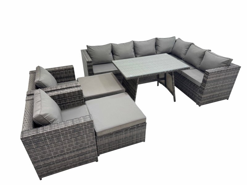 Fimous Rattan garden furniture Patio Furniture Sets with Dining Table 2 Stools Dark Grey Mixed