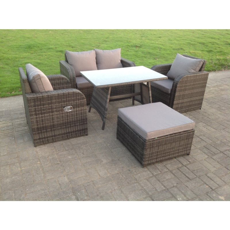 Fimous Rattan Garden Furniture Set Adjustable Chair Sofa Double Love Seat 2 Seater Sofa Rectangular Dining Table Big Footstool