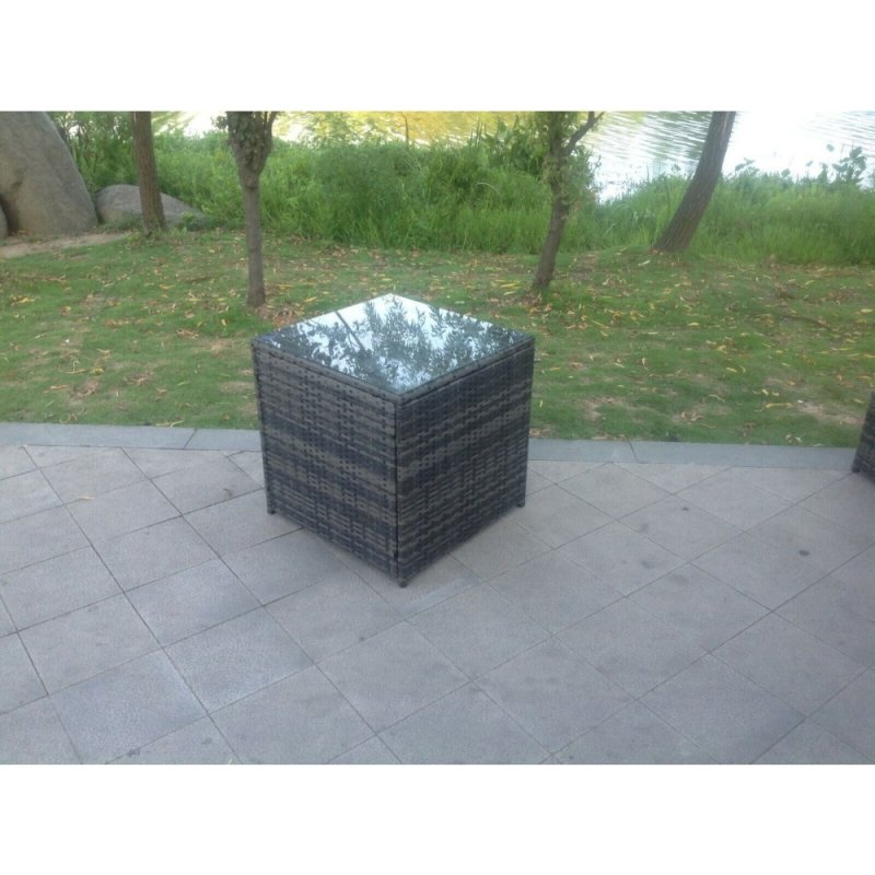 Fimous Grey Rattan Cube Side Table Tea Coffee Table Outdoor Garden Furniture Accessory