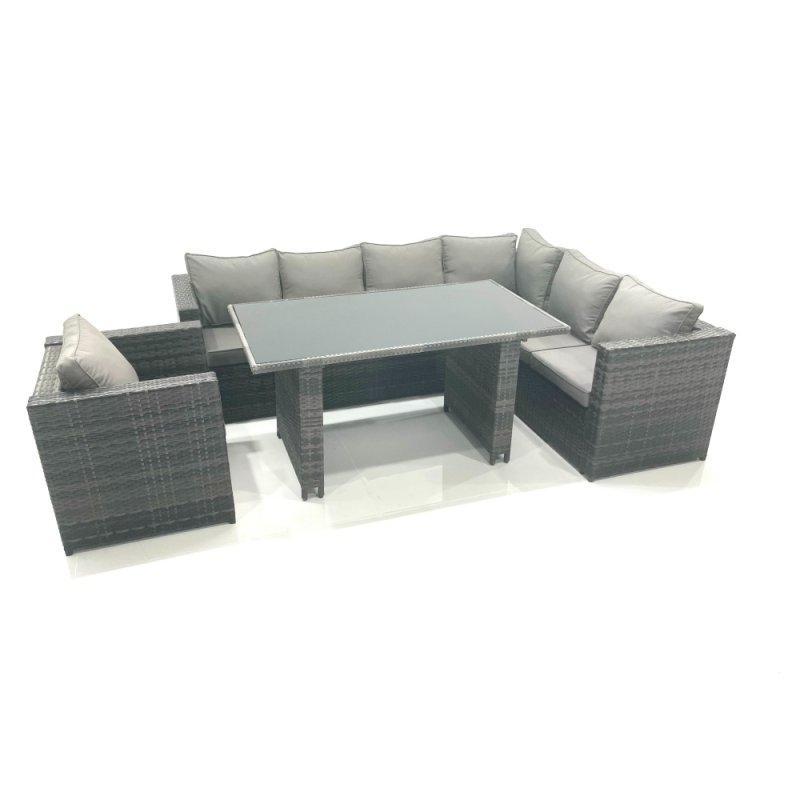 Fimous Lounge Rattan Corner Sofa Set Outdoor Garden Furniture Rectangular Dining Table Chair