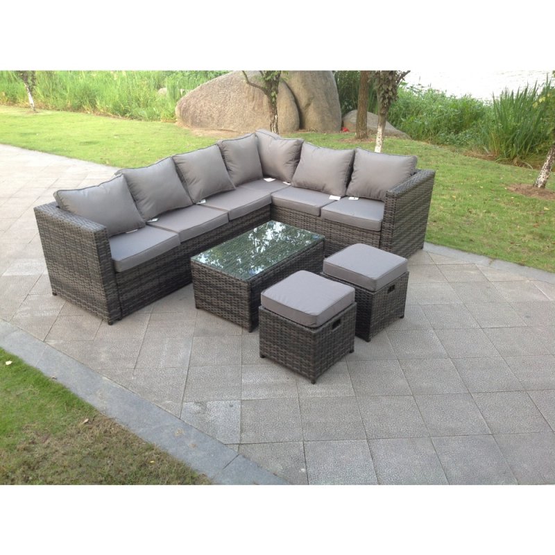 Fimous 8 Seater Rattan Corner Sofa Lounge Sofa Set With Rectangular Coffee Table 2 Stool And Chair Right Hand