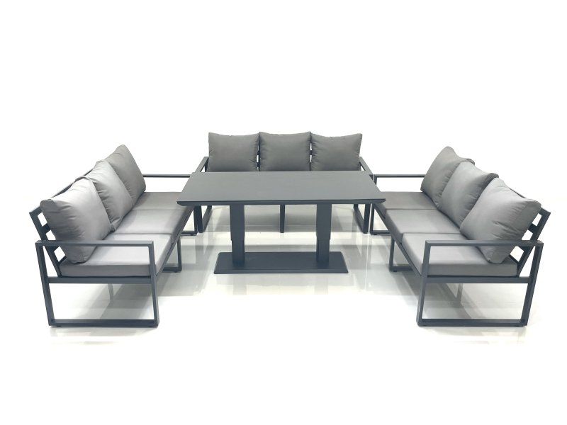 Fimous 9 Seater Garden Sofa Set Aluminium Furniture Rising Dining Tabe Set Dark Grey