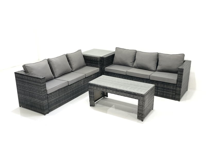 Fimous Garden Outdoor Rattan Furniture Set with Sofa Coffee table Side Table Dark Grey Mixed