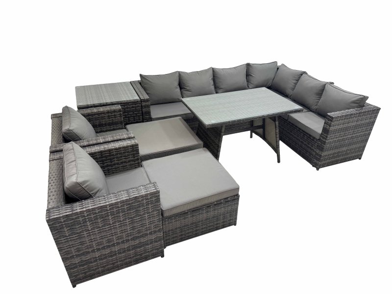 Fimous Rattan garden furniture Patio Furniture Sets with Dining Table 2 Stools Side Table Dark Grey Mixed