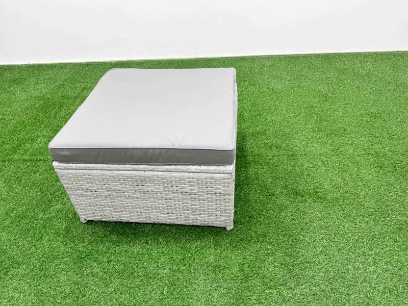 Fimous PE Rattan Lounge Sofa Set 12 Seater Outdoor Garden Furniture Set with Square Coffee Table 3 Seater Sofa 3 Stools 2 Side Table Light Grey