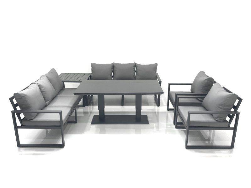 Fimous Garden Sofa Set Aluminium Furniture Rising Dining Tabe Set with 2 Chair Side Table Dark Grey