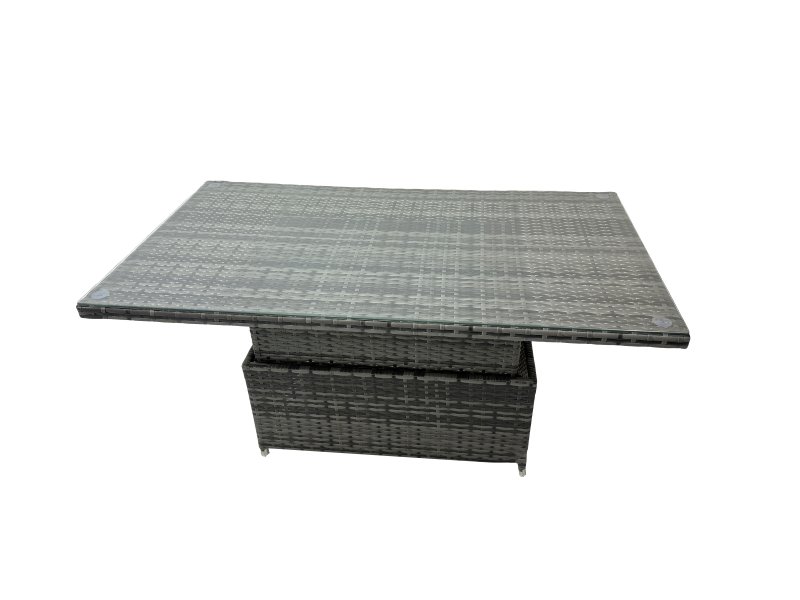 Fimous 8-seater Patio Height Adjustable Rising Lifting Table Sofa Sets Rattan Garden Furniture Dining Set with 2 Big Footstool Dark Grey Mixed