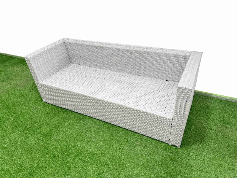 Fimous Rattan Garden Furniture Dining Set 8-seater Patio Rectangular Table 3 Seater Sofa Set with 2 Side Tables 2 Big Stools Light Grey