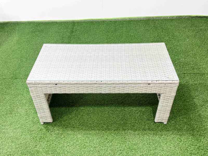Fimous Rattan Garden Furniture Set 6 Pieces Outdoor Garden Sofa Oblong Coffee Table Set with 2 Chairs Big Footstool Light Grey Mixed
