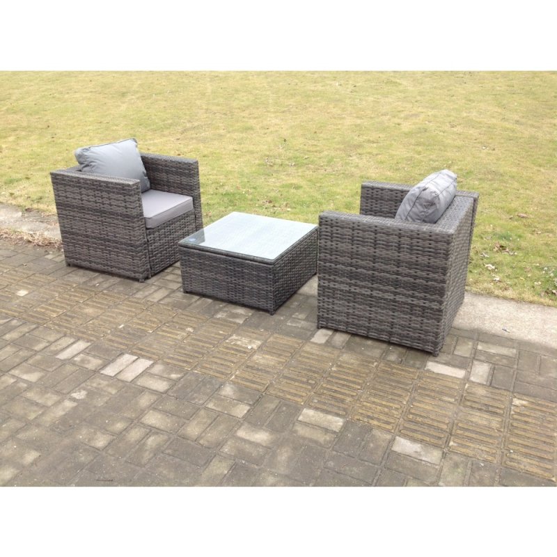 Fimous Rattan Garden Furniture Chairs Square Coffee Table Set