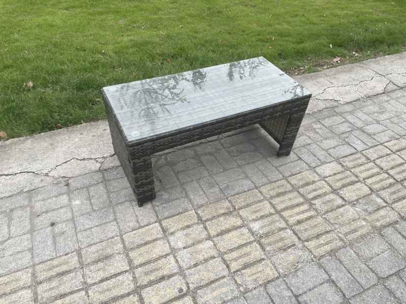 Fimous 8 Seater Outdoor Rattan Garden Furniture Set Corner Sofa Oblong Coffee Table Sets with Patio 2 Small Footstools Dark Grey Mixed