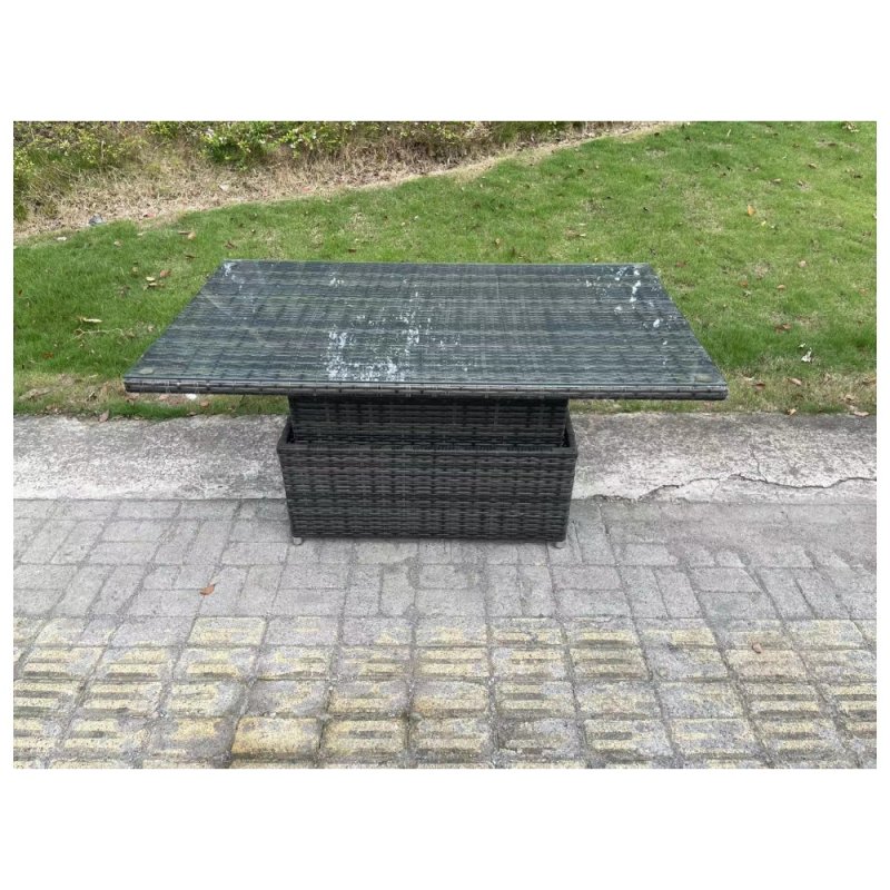 Fimous Rattan Garden Outdoor Furniture 3 PC Love Sofa Set Adjustable Rising lifting Dining Table With Side Table 3 Footstools