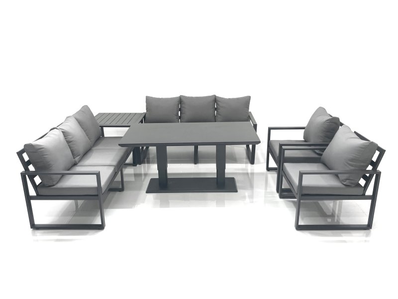 Fimous Garden Sofa Set Aluminium Furniture Rising Dining Tabe Set with 2 Chair Side Table Dark Grey