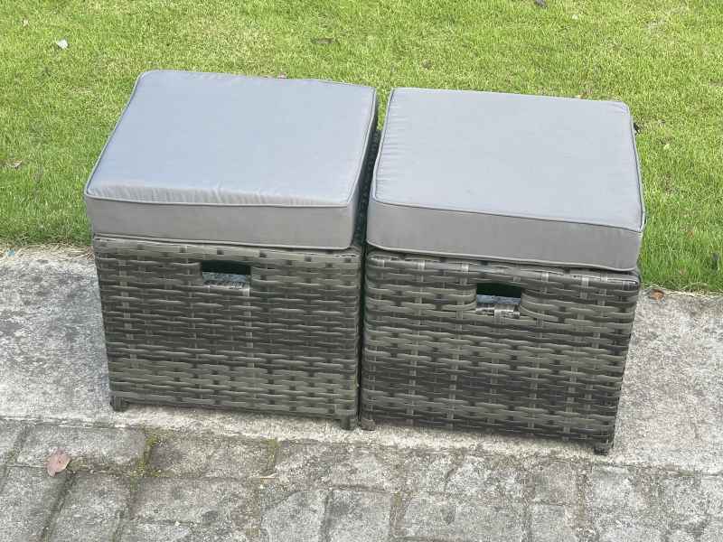 Fimous Wicker PE Rattan Garden Furniture Set Height Adjustable Rising Lifting Table Sofa Dining Set with Double Seat Sofa 2 Small Footstools Dark Grey Mixed