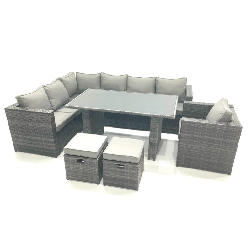 Fimous Outdoor Lounge Rattan Corner Sofa Set Garden Furniture Rectangular Dining Table Chair 8 Seater
