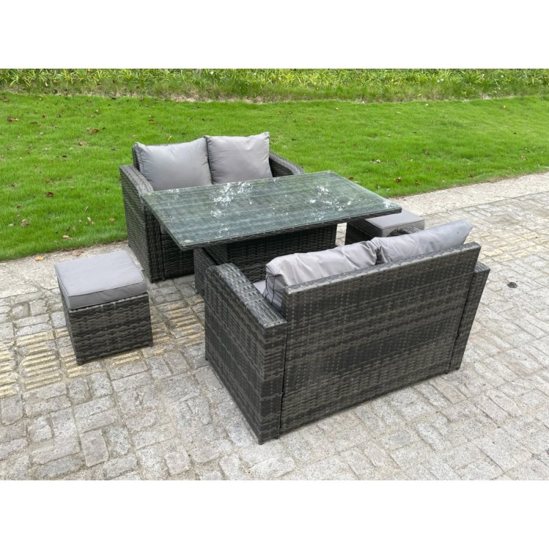 Fimous PE Rattan Garden Furniture Sofa Set Dining Table Height Adjustable Rising lifting Table Two Seater Double Love Sofa