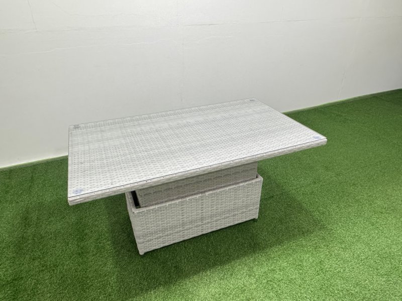 Fimous 9 Seat Rattan Outdoor Garden Furniture Corner Sofa Set Adjustable Lifting Dining or Coffee Table Set with 2 Big Footstools Light Grey