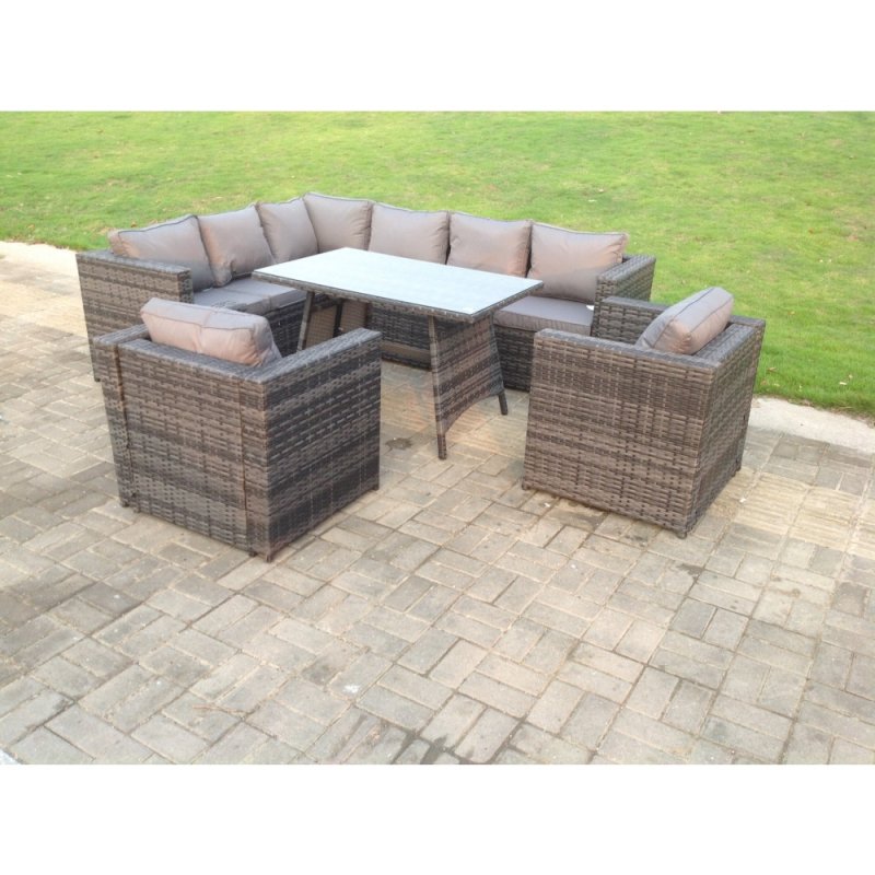 Fimous Rattan Corner Sofa Set Garden Furniture With 2 Chairs And Dining Table Left Hand