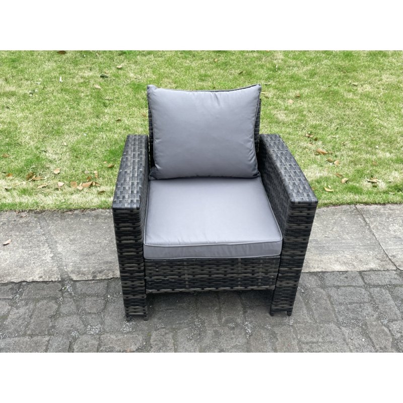 Fimous 8 Seater Outdoor Dark Grey Mixed High Back Rattan Sofa Dining Table Set Garden Furniture Love Sofa Chair 2Stools