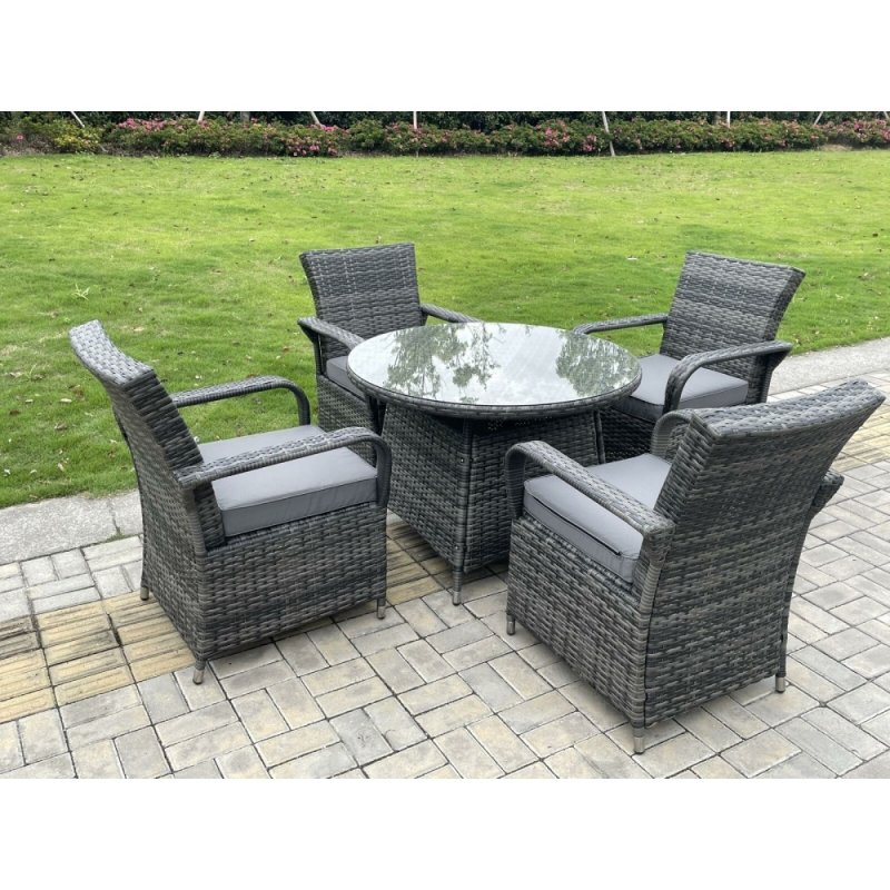 Fimous Rattan Garden Furniture Dining Set Table And Chairs Wicker Patio Outdoor 4 chairs plus medium round table