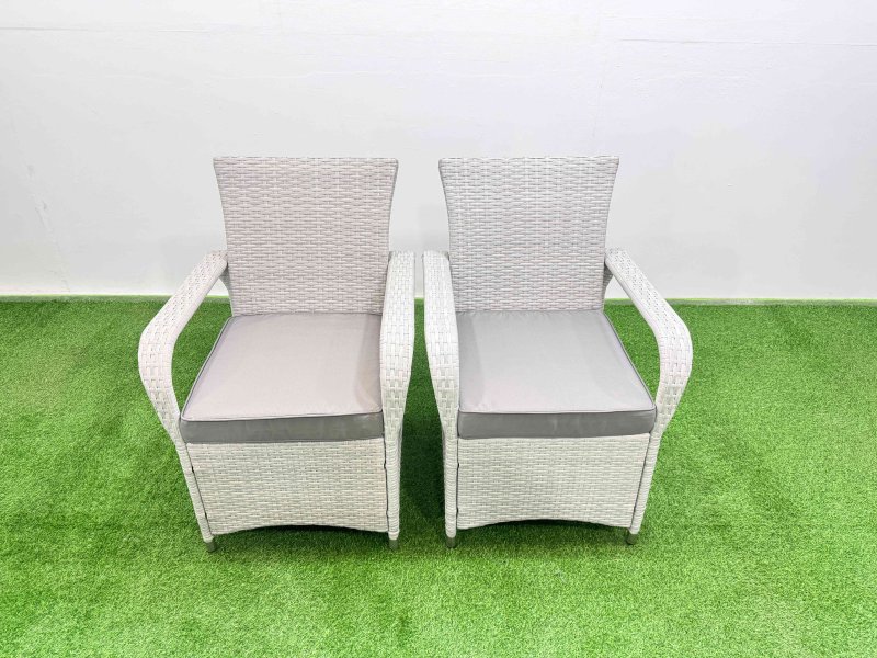 Fimous Wicker PE Rattan Garden Furniture Set Patio Outdoor 2 Chairs Plus Small Round Table Set Light Grey Mixed