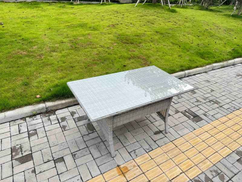 Fimous Light Grey Rattan Outdoor Garden furniture Set Rectangular Table and 4 Chairs Set with Seat Cushion