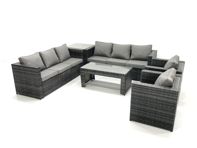 Fimous Rattan Garden Furniture Sofa Set with Coffee table Armchair Side Table Dark Grey Mixed