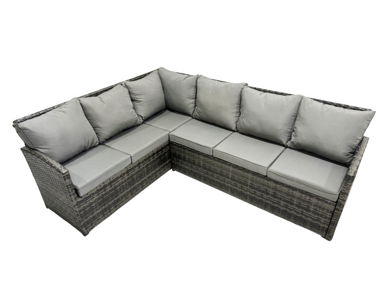 Fimous 12 Seat Poly Rattan Outdoor Patio Oblong Coffee Table Corner Sofa Set with 4 Stools Chair for Garden Backyard Dark Grey Mixed