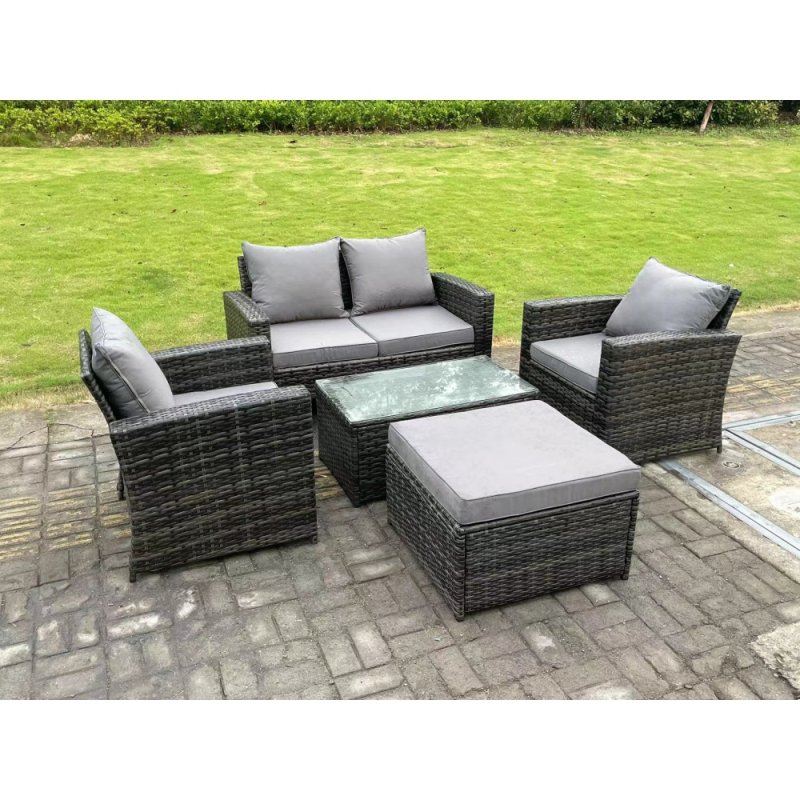 Fimous 5 Seater Dark Grey Mixed High Back Rattan Sofa Set Rectangular Coffee Table Garden Furniture Outdoor Patio