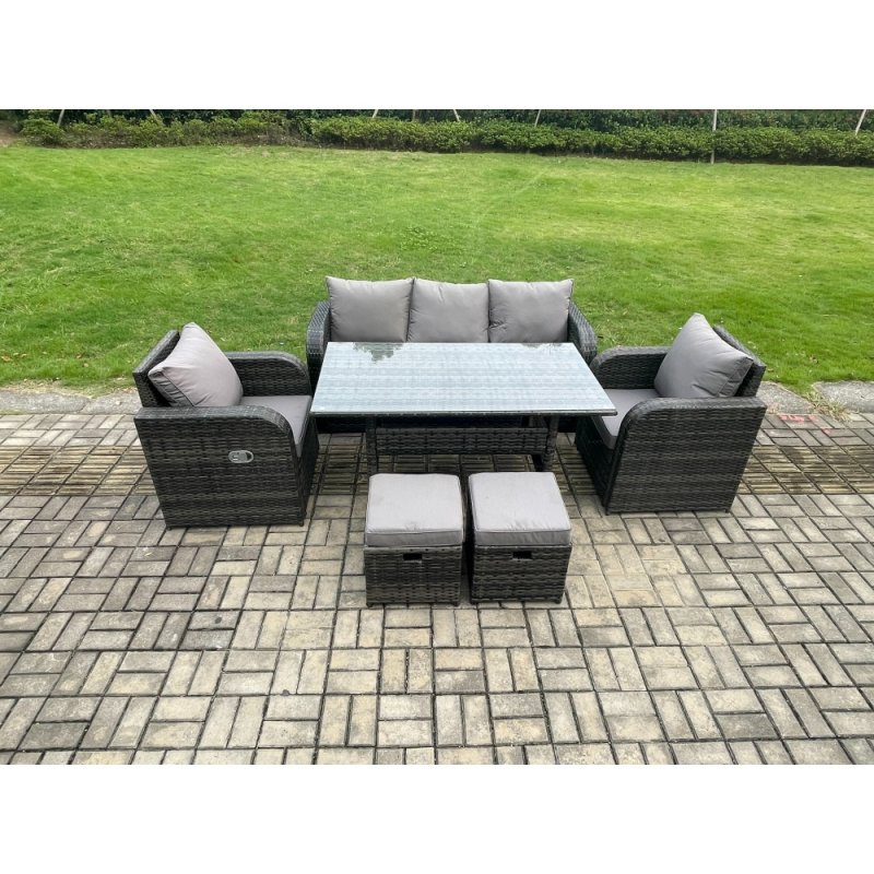 Fimous Rattan Garden Furniture 6 Piece Grey Patio Furniture Set Patio Conservatory 7 Seater Set Outdoor Rectangular Table and Chairs