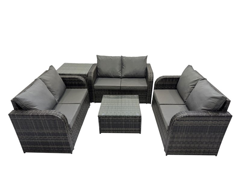 Fimous Rattan Garden Outdoor Furniture Set Love Sofa Square Coffee Table Set with Side Table Dark Grey Mixed