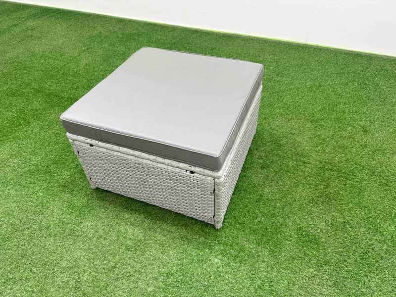 Fimous 8 Seater Outdoor Reclining Chair Love Sofa Set Rattan Garden Furniture Set with Rectangular Dining Table 2 Big FootStools 2 Side Table Light Grey