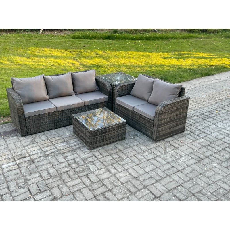 Fimous PE Rattan Garden Furniture Sets 5 Seater Outdoor Lounge Sofa Set Square Coffee Table Side Table