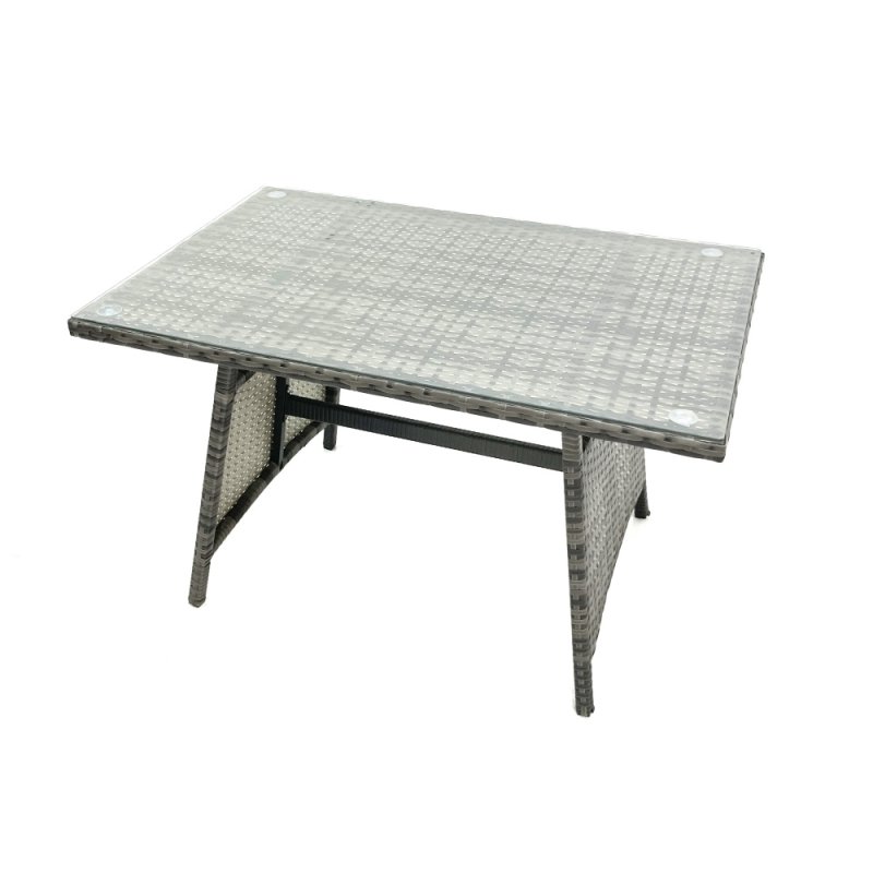 Fimous Outdoor Garden Furniture Set Rattan Sofa Dining Table Set with Reclining Chair 2 Small Footstool Dark Grey Mixed