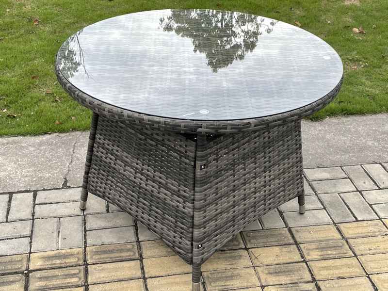 Fimous Wicker PE Outdoor Rattan Garden Furniture Arm Chair And Table Dining Sets 4 Seater Large Round Table Dark Grey Mixed