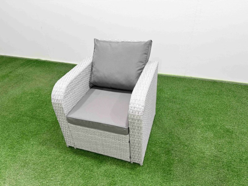 Fimous PE Rattan Garden Furniture Set Reclining Chair Sofa Lounge Sofa Set Rectangular Coffee Table Side Table 3 Stools Light Grey