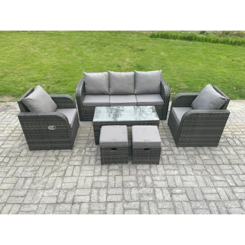 Fimous 7 Seater Outdoor Garden Furniture Sets Wicker Rattan Furniture Sofa Sets with Rectangular Coffee Table Reclining Chair 3 Seater Sofa
