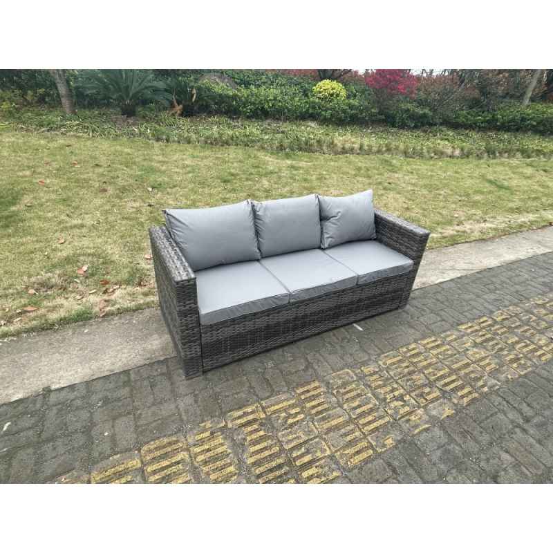 Fimous 3 Seater Rattan Lounge Sofa Patio Outdoor Garden Furniture With Seat And Back Cushion