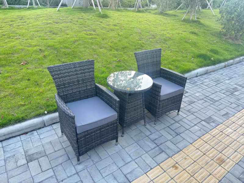 Fimous 3-Piece PE Rattan Garden Furniture 2 Seater Bistro Set for Patio Dark Grey Mixed
