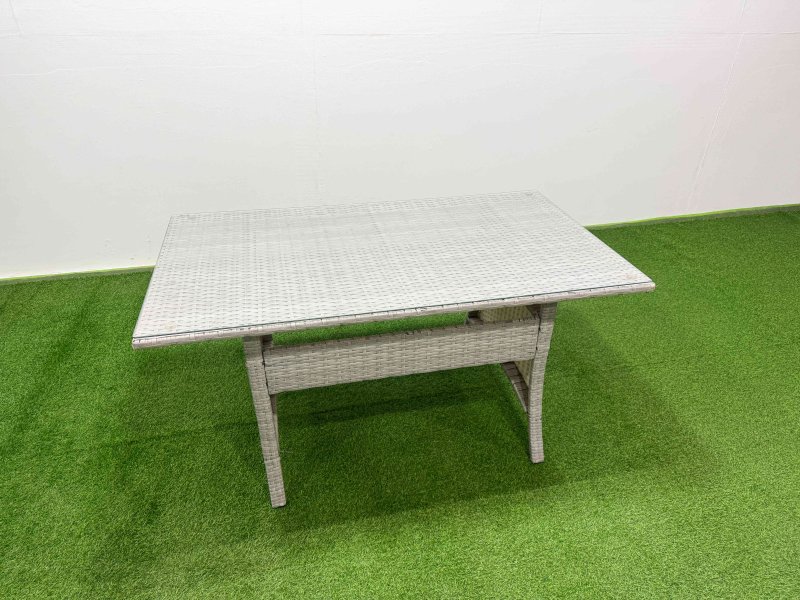 Fimous Rattan Garden Furniture Set with Rectangular Dining Table And Dining Chairs 6 Seater Light Grey Mixed