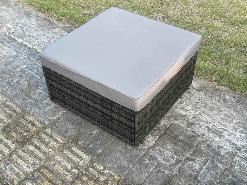 Fimous Wicker Rattan Garden Furniture Sofa Set with Rectangular Coffee Table Double Seat Sofa Big Footstool 5 Seater Outdoor Rattan Set Dark Grey Mixed