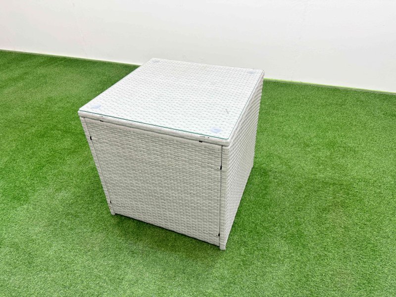 Fimous Light Grey PE Wicker Rattan Garden Furniture Set Sofa Set Reclining Chair Firepit Dining Table 5 Seater With Footstool 2 Side Table