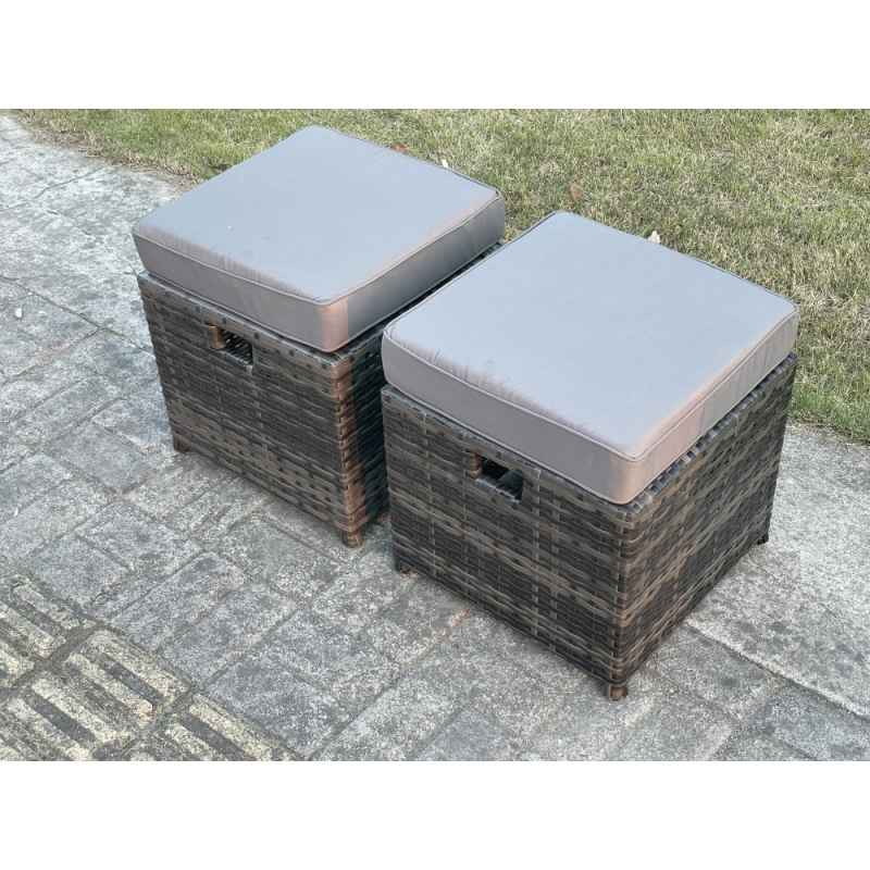 Fimous 9 Seater Dark Grey PE Wicker Rattan Garden Furniture Set Reclining Chair Love Seat 3 Seater Sofa Set Outdoor Rectangular Dining Table Stools