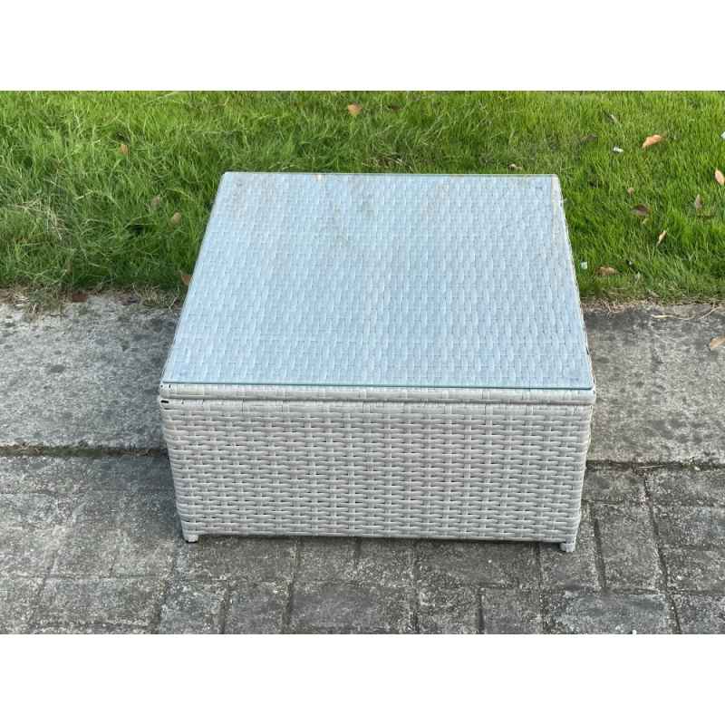 Fimous Light Grey Rattan Square Tea Coffee Table Outdoor Garden Patio Furniture With Clear Tempered Glass