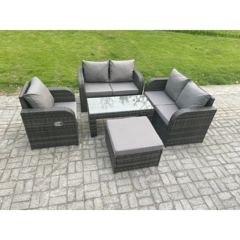 Fimous 5 PCS Garden Furniture set Rattan Outdoor Lounge Sofa Table Chair With Tempered Glass Table Dark Grey Mixed