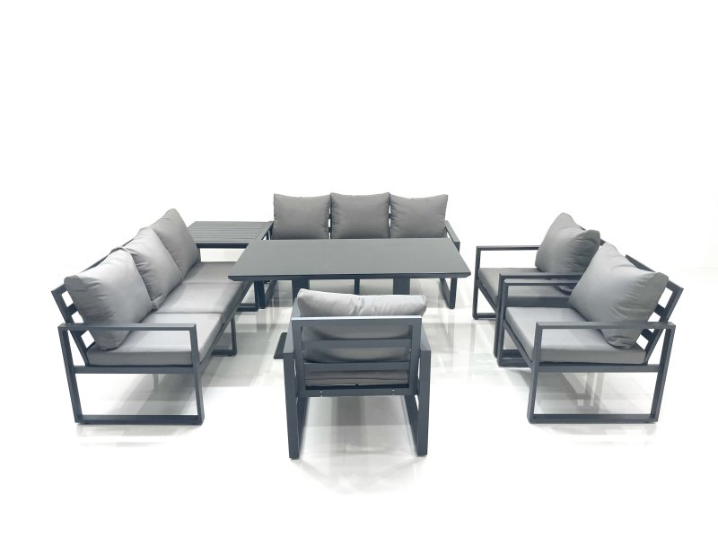 Fimous Garden Sofa Set Aluminium Furniture Rising Dining Tabe Set with 3 Chair Side Table Dark Grey