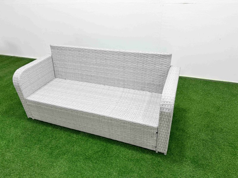 Fimous Patio Dining Table & Chairs Set Rattan High Back Lounge Sofa Set with 3 Seater Sofa Light Grey